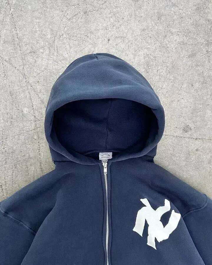 Harajuku Blue Fashion Letter Pattern Printed Hooded Men And Women Trend Hip-Hop Casual Loose Y2K Zipper Sweatshirt 26L0612