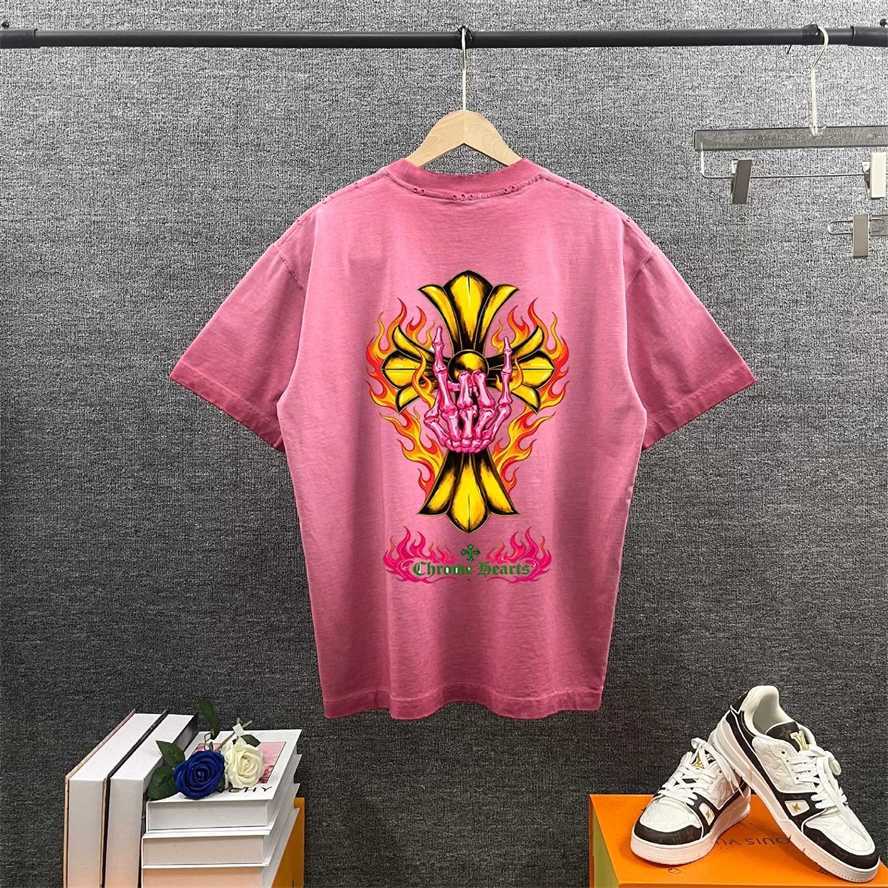 Correct version of CH Chrome Summer Washed Distressed Printed Short Sleeve T-shirt for couples{category}{category}T2MY