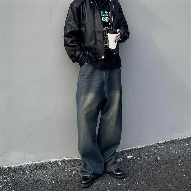 Mens Vintage Jeans Spring Distressed Denim Straight Loose Pants High Strt Casual Simple Daily Wide Leg Trousers S260612