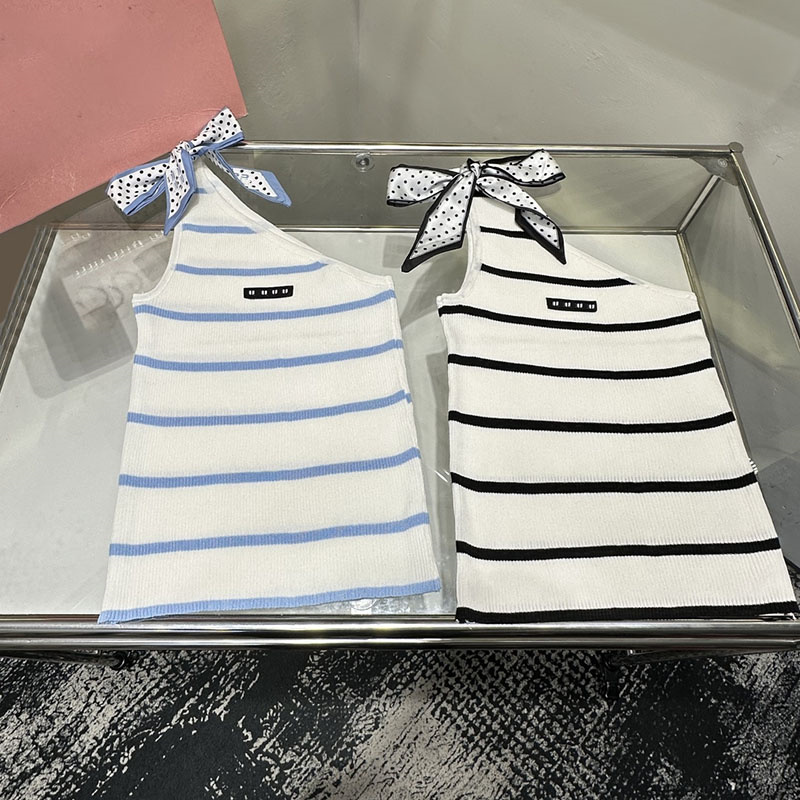 Designer Woman Y2K Vest Sexy One Shoulder Stripe Dot Bow Cropped Tank Top Summer Vacation Party Outfits
