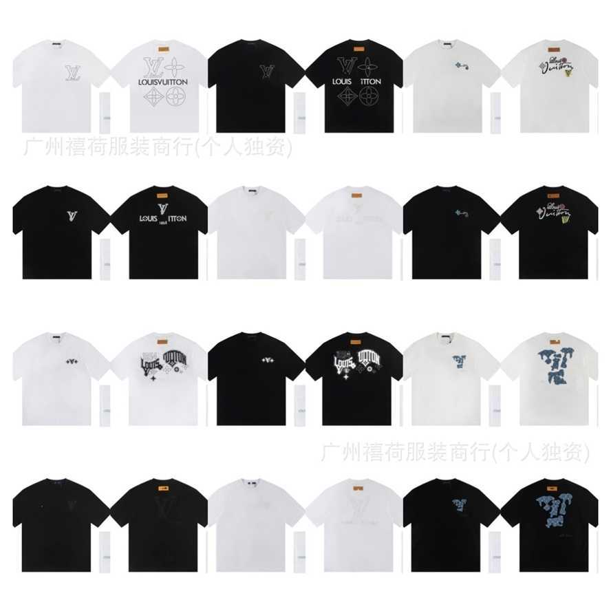 High-end version Luxurious trendy short-sleeve T-shirt from LV new model with lettering and multi-process fashionable and unisex{category}{category}
