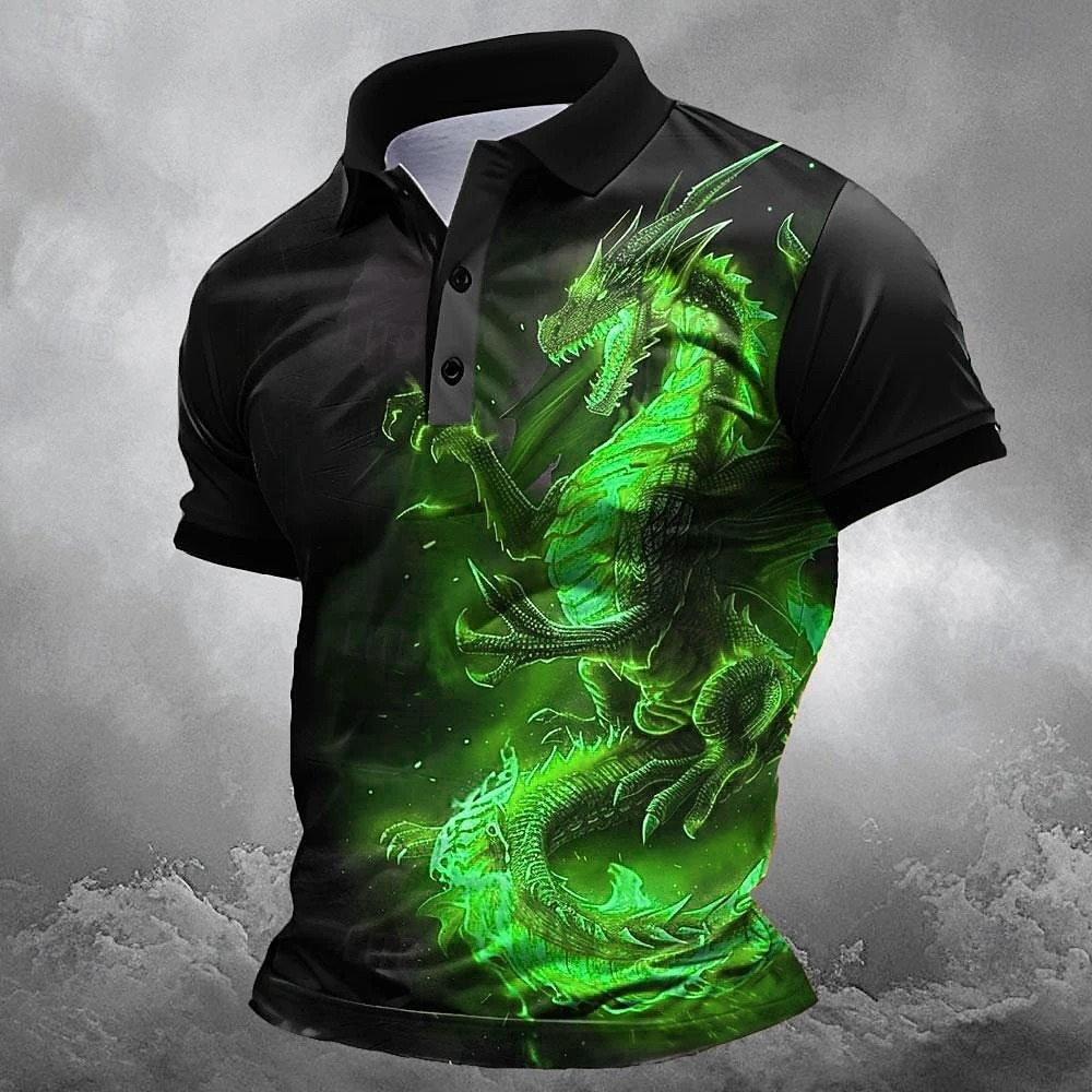 Mens Animal Dragon Polo Shirts Golf Shirt Short Sleeve Collared Funny Streetwear Vacation Wear Outfits 260609