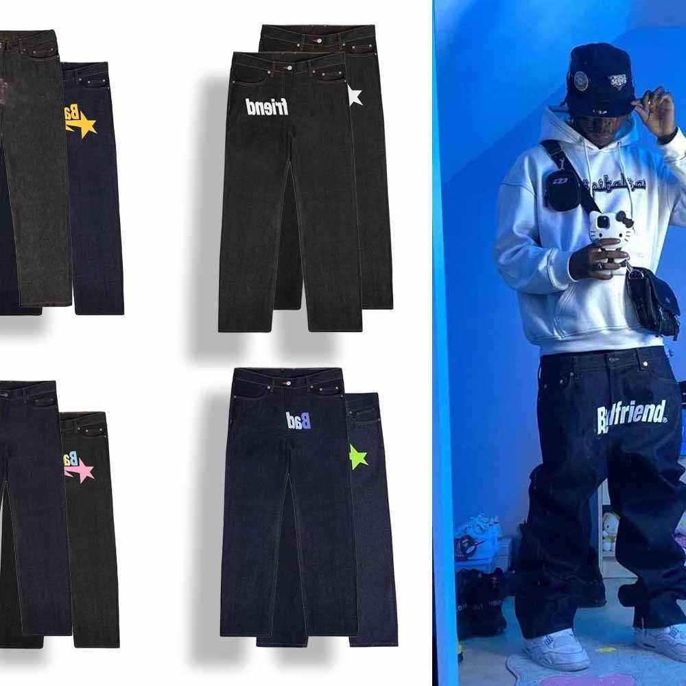 Jeans Mens Y2K Printed American Pants Retro Trend Ins Loose Oversized Wide-Leg Friend And Bad Trousers S260612