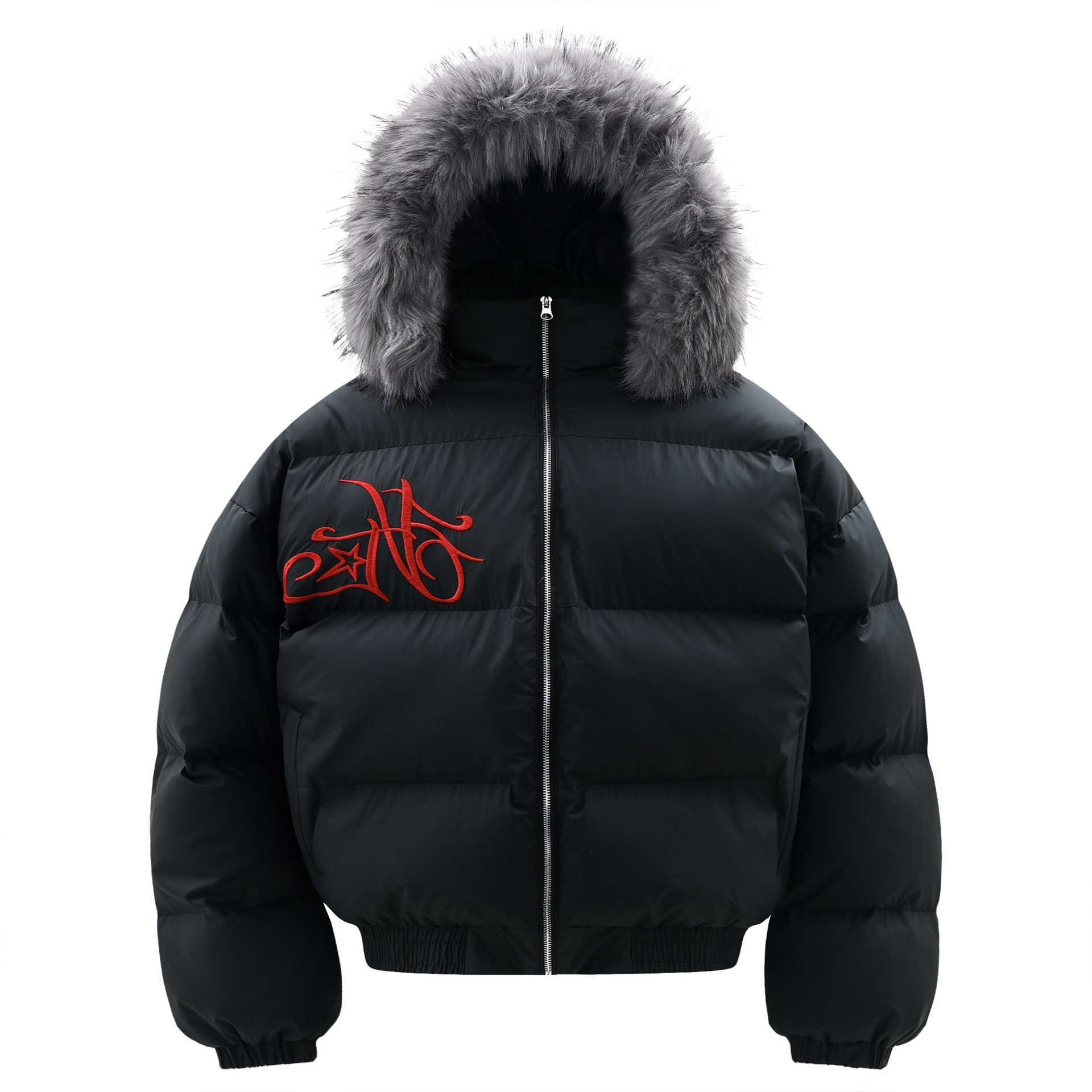 Men Women Chinese Style Hooded Puffer Jacket Removable Fur Collar Embroidery Strtwear Thick Winter Loose Fit Parka Q260612