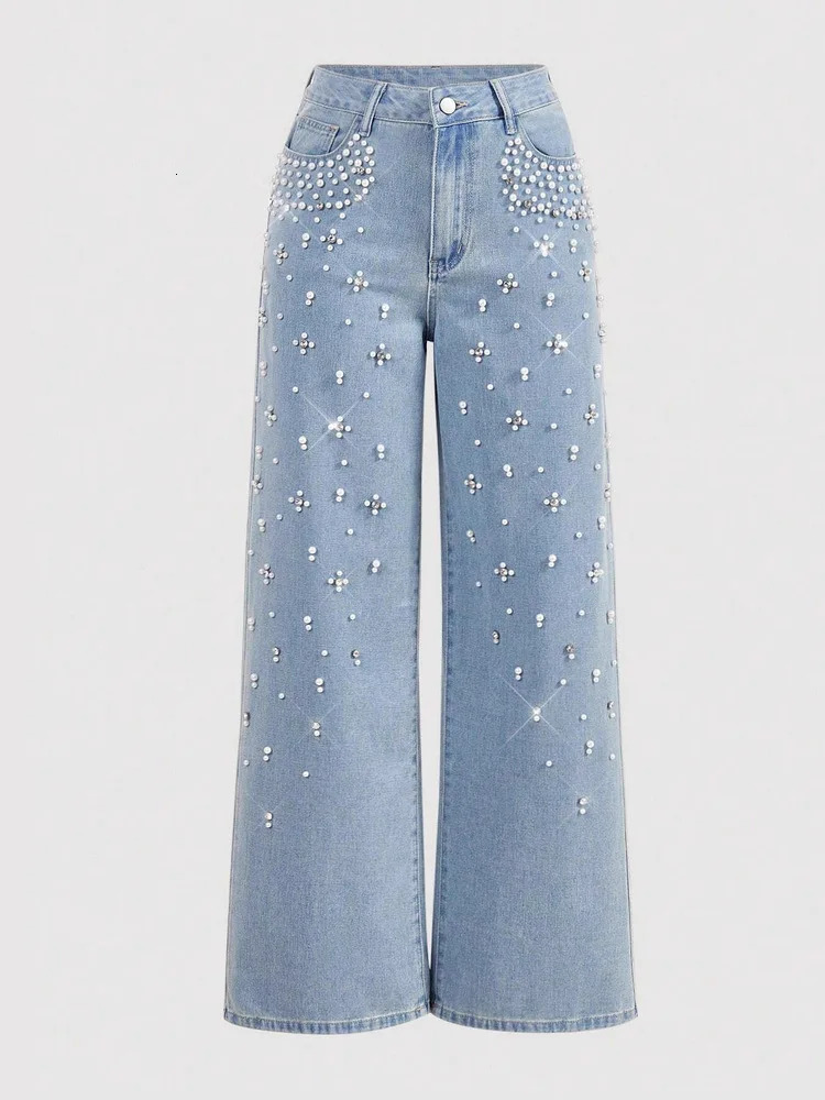 Beading Straight Long Pants 2026 Spring Summer Womens Casual Loose Slimfit Denim 260609