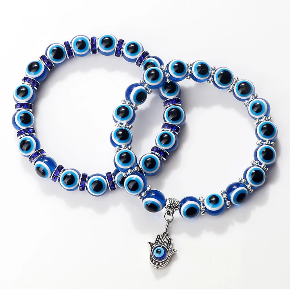 10mm Lucky Blue Bracelet Palm Butterfly Owl Elephant Pendant Charm Crystal Resin Beaded Bracelets for Women Men Jewelry260527