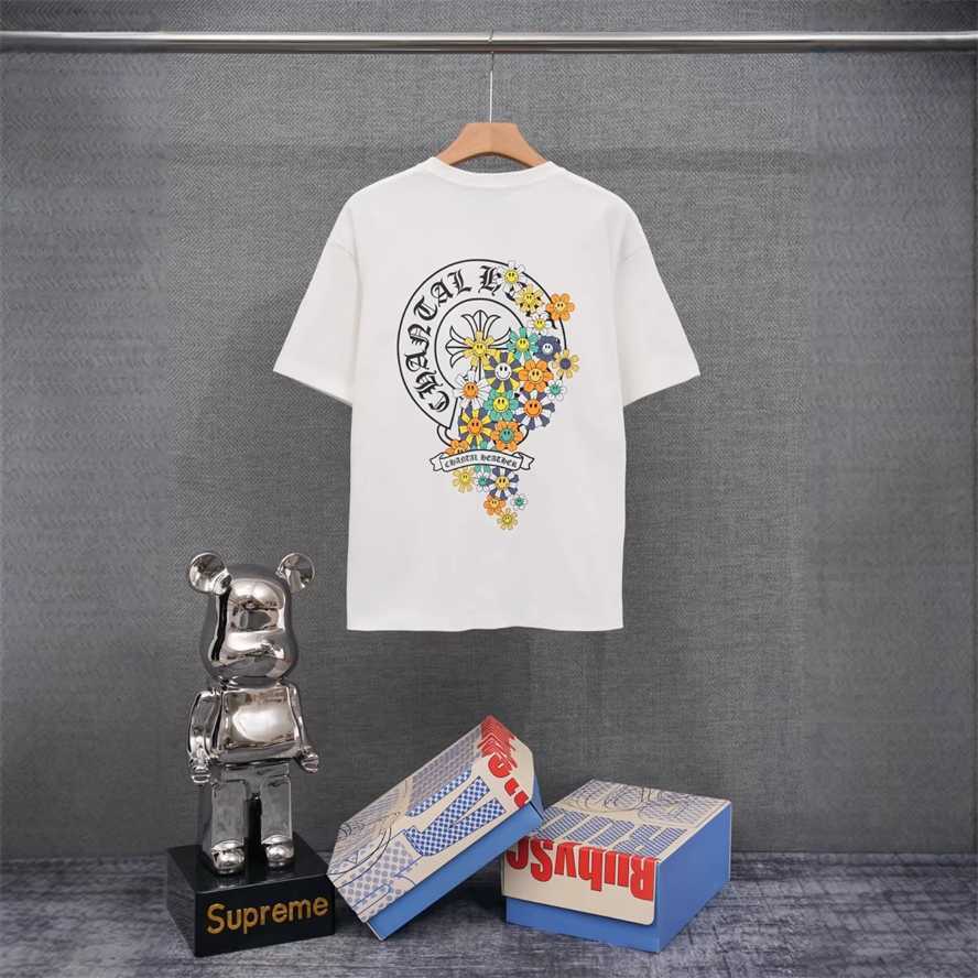 Correct version CH Chrome Summer Cross and Horseshoe Print Short Sleeve T-shirt Couple Style{category}{category}4C8A