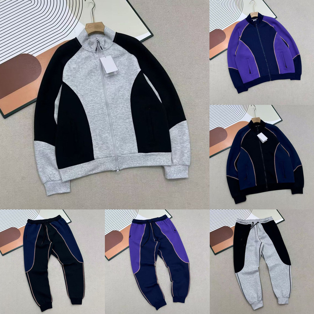 Mens Sports tracksuit Designer Knitted Patchwork Tech fleece Zip jackets Pants Set 2 Piece Suit hooded sweater Trousers Track suits Bottoms Running