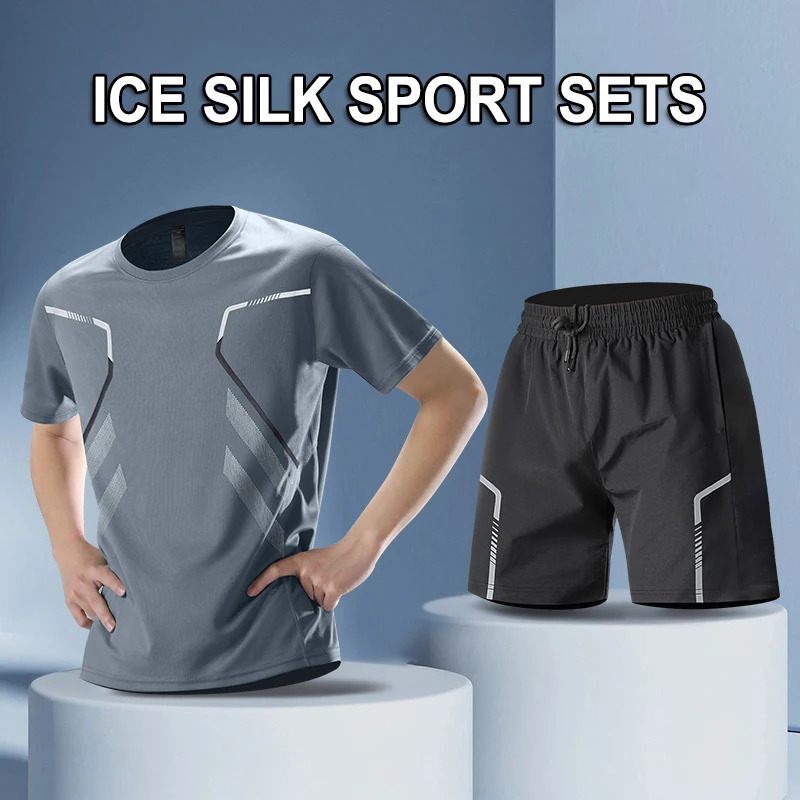 CHRLCK Mens Quick Drying Running Sets Breathable Hiking Fishing T-Shirt Short Soft Elasticity Gym Fitness Suits Outdoor Sports 260611