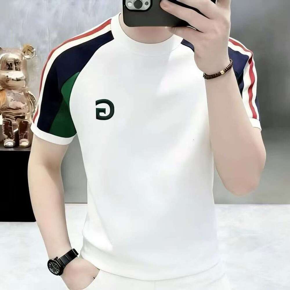 New Luxury Trendy Brand Men's Round Neck Short Sleeve Summer European Style Slim Fit Fashion T-Shirt Top