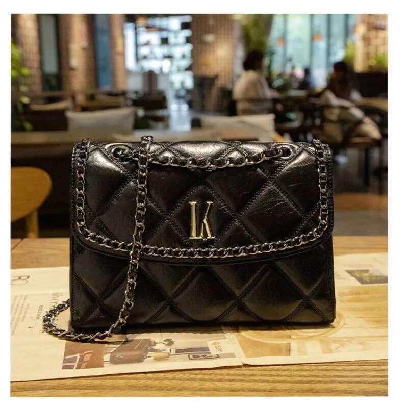 Diamond grid embroidery thread small fragrance style fashionable single shoulder slanted chain bag