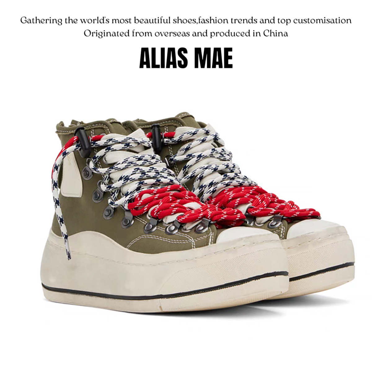 ALIAS MAE Classic autumn and winter high-top denim hiking women's shoes with thick soles for height increase, outdoor casual
