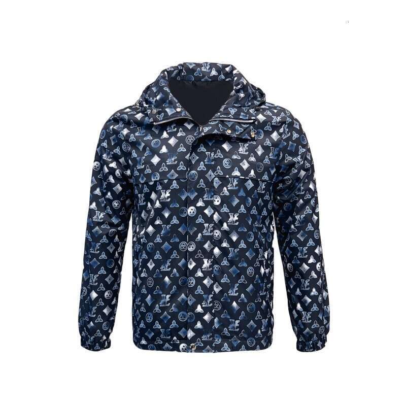 Men's Casual Animal Print Water-Resistant Hooded Jacket, Slim-Fit Winter Coat with Long Sleeves, Zipper Closure and Applique Detail - Acetate, Dark