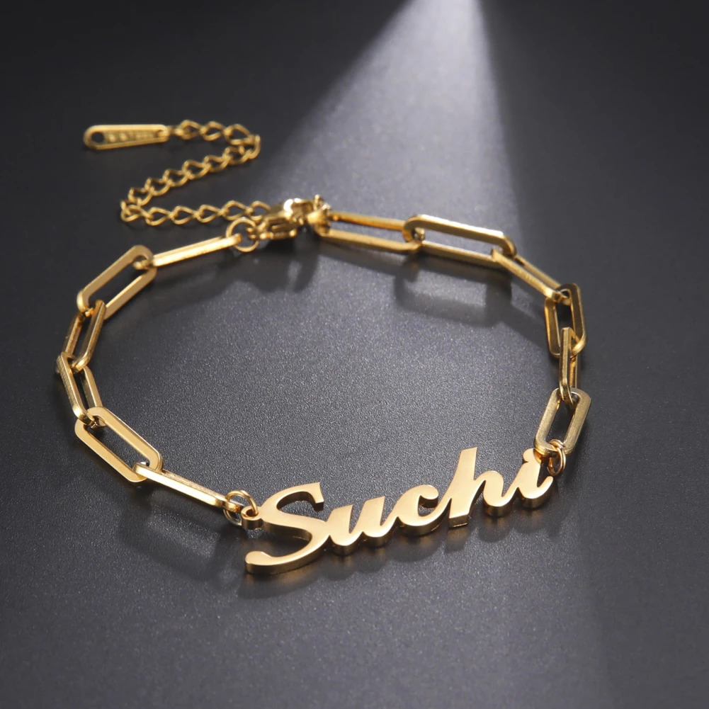 Sipuris Customized Name Bracelet Personalized Stainless Steel Rectangular Chain Letter Bracelet Unique Jewelry Family Gifts 260608