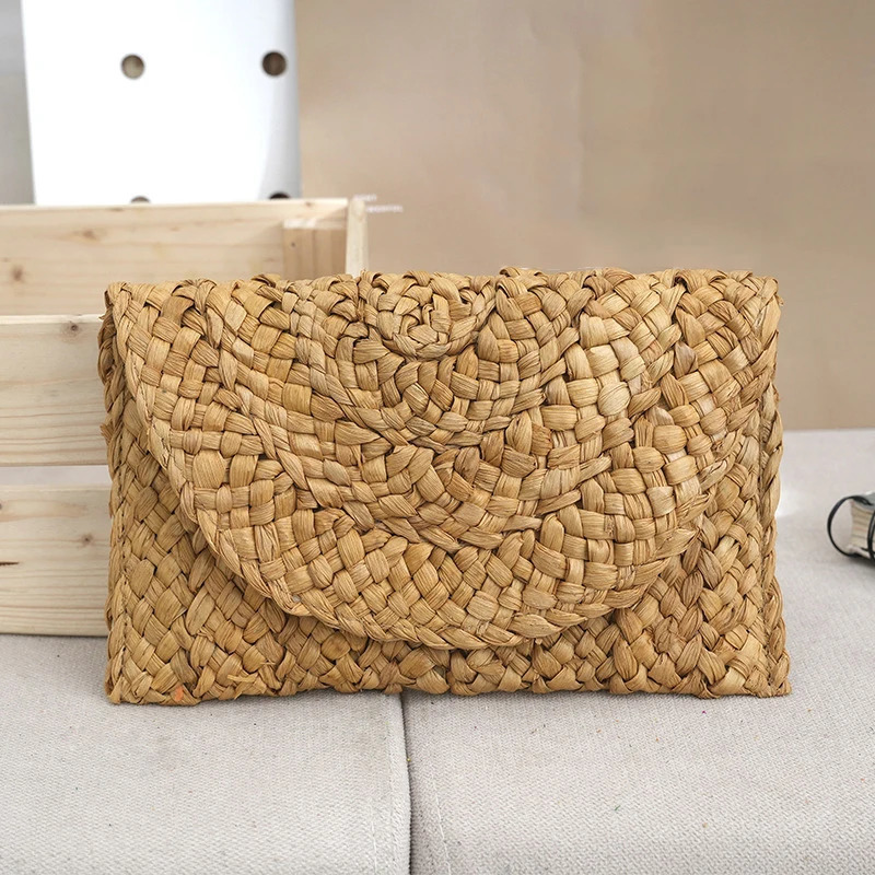 Fashion Beach Purse Women Summer Beach Bag Envelope Woven Clutch Solid Color Large Capacity Storage Bag Corn Husk Straw Hand Bag 260612