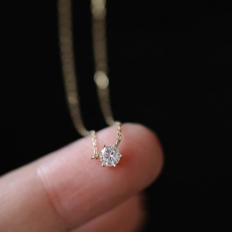 925 Sterling Silver 18k Gold-Plated Necklace With a Single Shiny 5A Zircon Collarbone Chain Suitable For Womens Wedding Jewelry 260612
