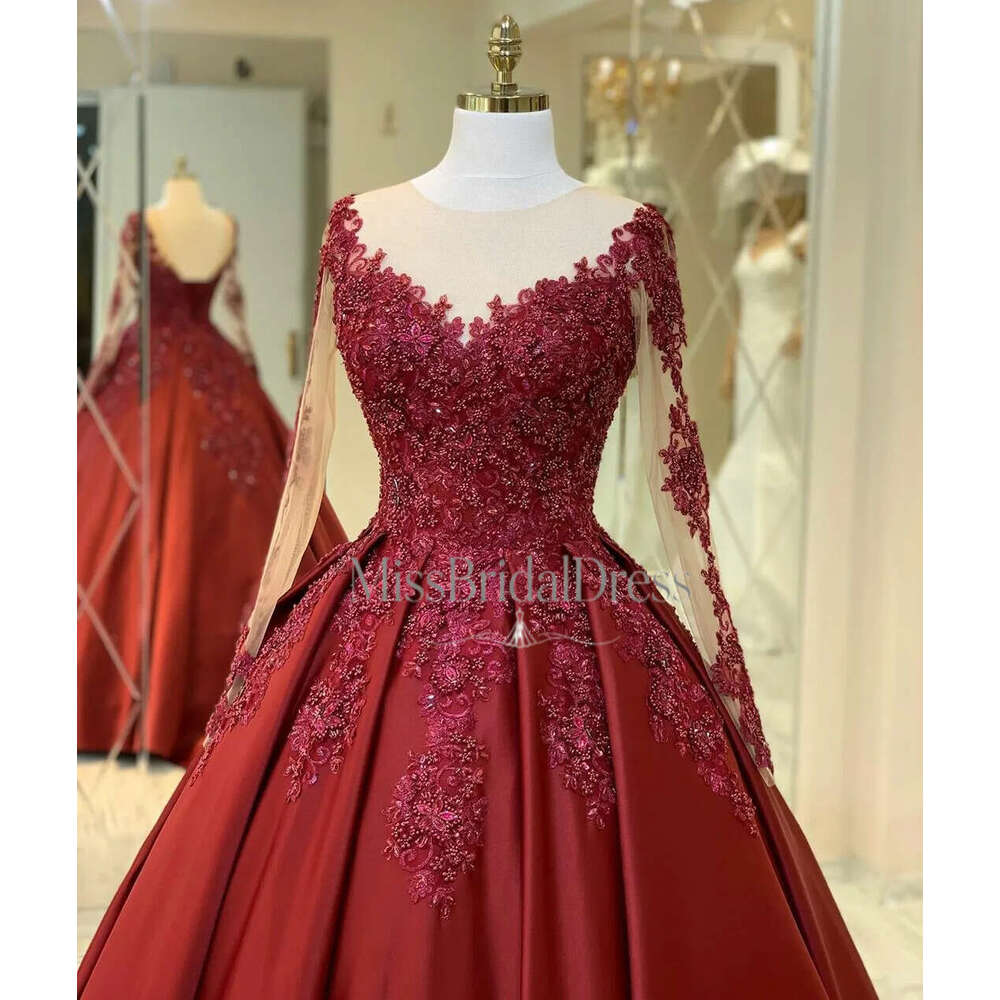 Burgundy Dresses Sequins Bridal Ball V Neck Puffy Lace Appliques Wedding Gowns Petites Plus Size Custom Made Mb612