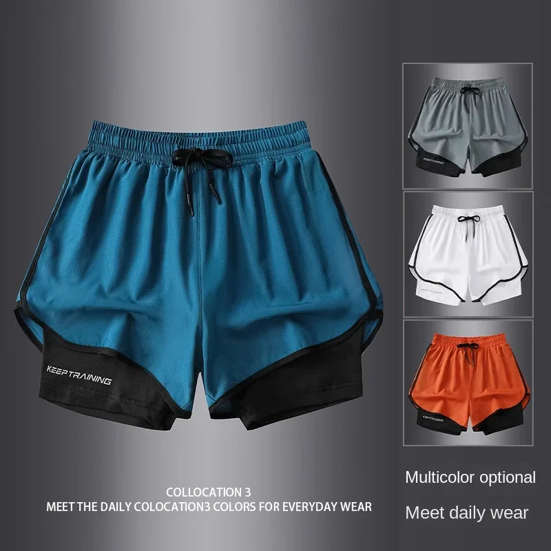 S-5XL Sports Three Piece Pants Summer Antiglare Double layered Sports Shorts for Men and Women Couples Ru 260611