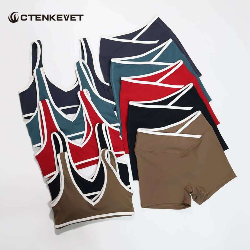 New Summer Women's Fashion Sports Bra (2-Piece) with Yoga Outfit Color-Blocked Fitness Two-Piece Set Female 26L0612