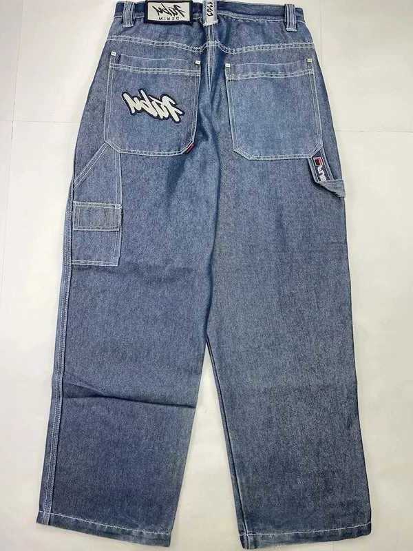 Mens Jeans FUBU Baggy Jeans Strt Wear Harajuku Retro Embroidered Jeans for Mens and Womens Hip Hop Rock Fashion High Waist Wide Leg Jeans Y250320XYT