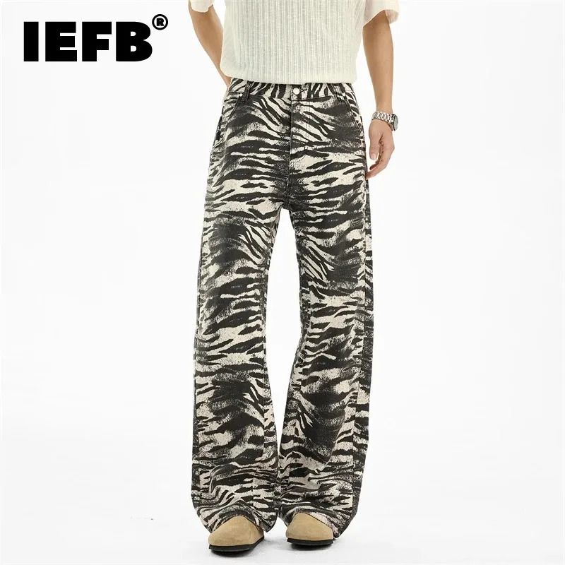 IEFB Mens Minimalist Wide Leg Pants Casual Zebra Print High End Pants Refined Streetwear Soft Comfortable n Trousers X2783 260610