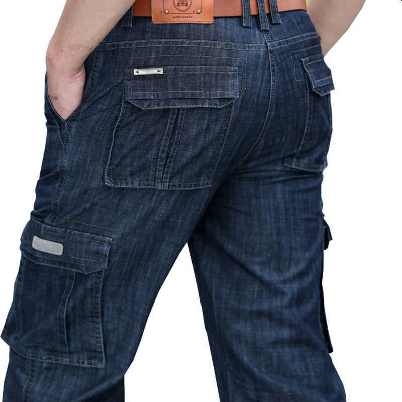 Jeans Mens Cargo Denim Pants Regular Loose Fit Multi Pockets Classic Washed Military Wear Big 38 42 V7A1J012 S260612