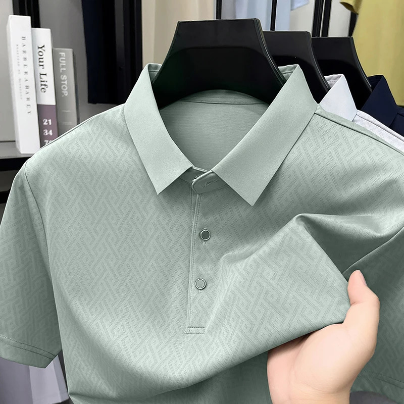 Fashion unique printed short sleeve polo shirt mens y skin friendly breathable casual high-end summer ice silk T-shirt 260610