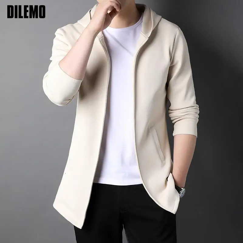 DILEMO Coats High End ner Casual Fashion Korean Style Zipper Jackets For Men Solid Color Hooded Clothes 260612