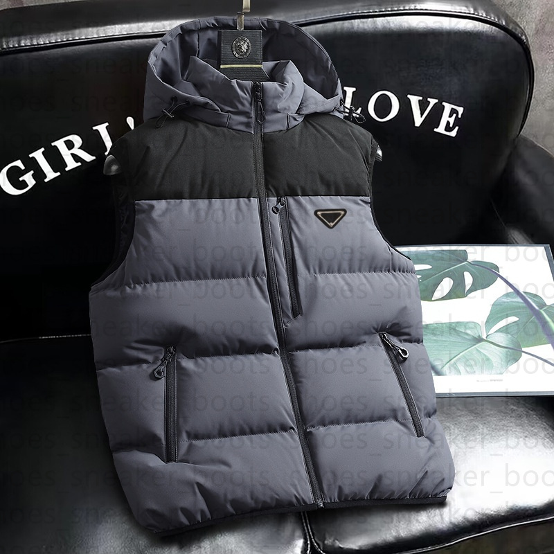 Men's Winter Puffer Vest Luxury Chest Metal Logo Hooded Detachable Hood Vest Zippers Autumn and Winter Warm Vest Cotton Vests