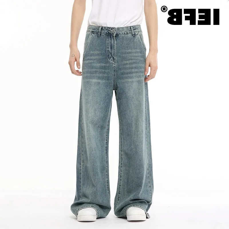 Korean IEFB Style Denim Pants Draping Straight Wide Leg Loose Washed Mens Casual Jeans Summer 9C6676 S260612