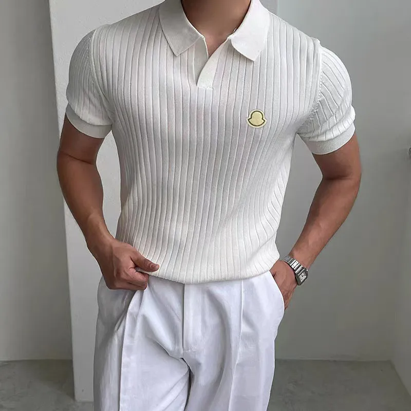 designer shirts top Embroidered Business Polo Shirt Men's Turn-down Short-Sleeve Solid Color Casual T-Shirt Loose Large Size Half-Sleeve Top