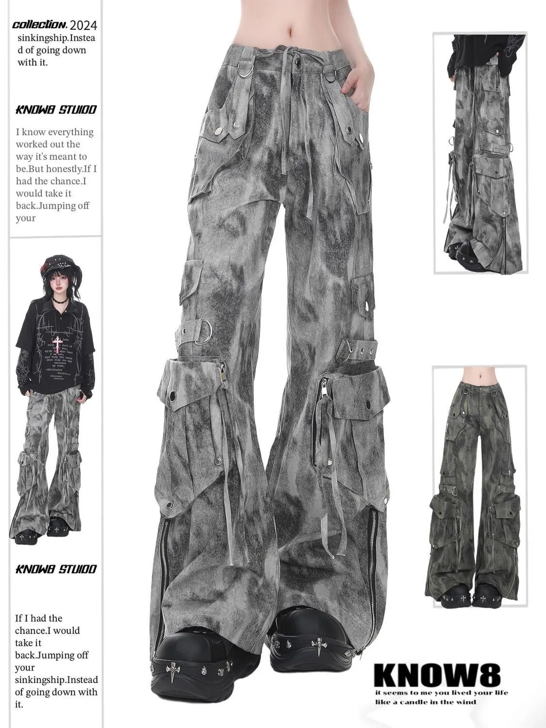 WomensBaggy Cargo Jeans Abi Y2k Japanese Streetwear Tie Dye Goblin Core Punk Denim Pants Grunge ner Harajuku Cowboy 2000s 260612