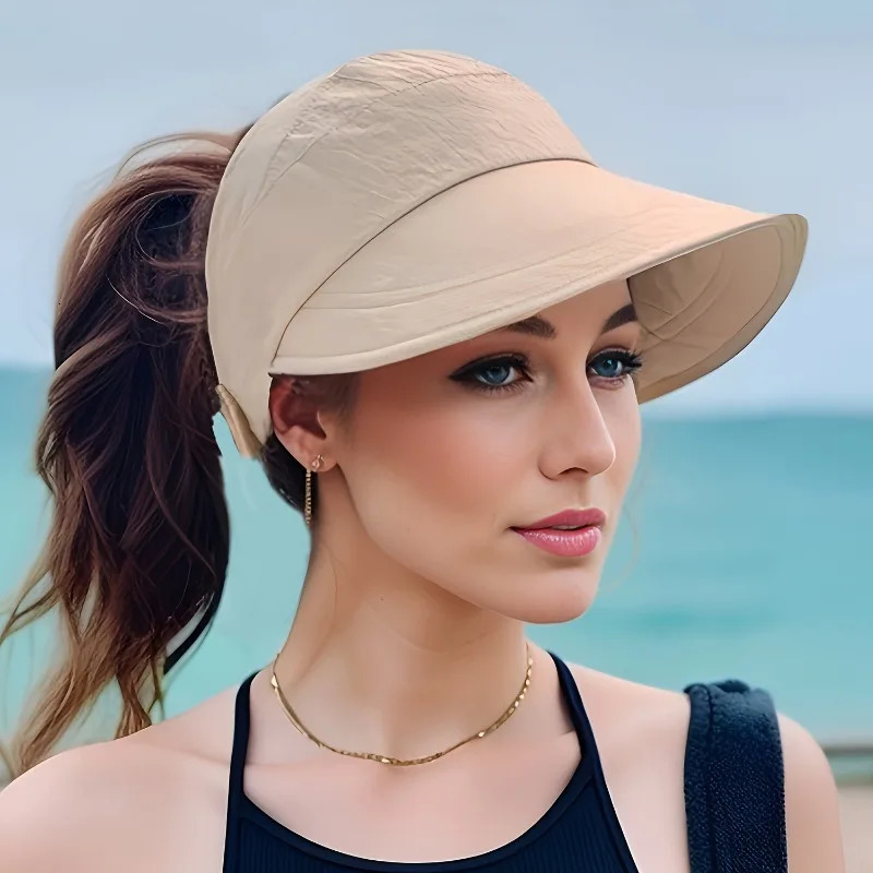 Breathable Womens Sun Hat with Wide Brim UV Protection Open-Top ed Visor for Ponytails Summer Hats for Women260611