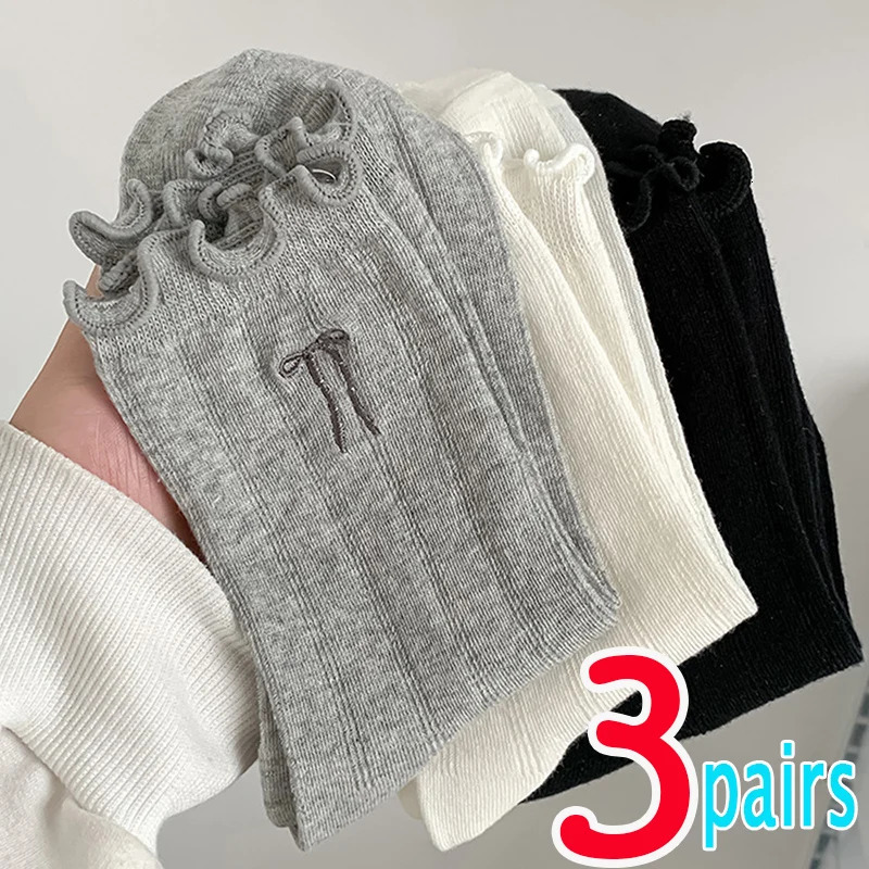 Summer Sweet Lolita Lace Bow Long Socks for Women Girls Hollow Sock Casual Crew Loose Sox Mid-tube Thin Stockings Streetwears 260612