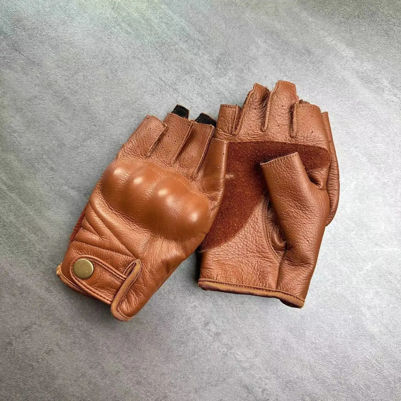 Motorcycle Gloves Retro Genuine Cowhide Leather Half Finger for Men Women Riding Motorcycling Protective Shell Anti-slip n 260611