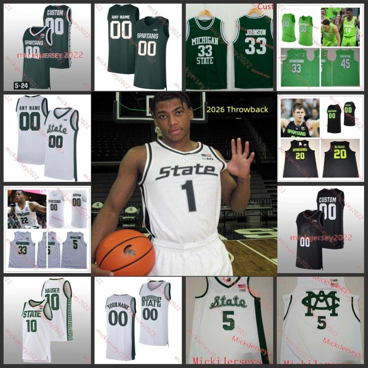Kaleb Glenn MSU Jersey 2 Kur Teng 40 Brennan Walton 43 Colin Walton 3 Cam Ward 10 Denham Wojcik Custom Stitched MSU Basketball Jerseys