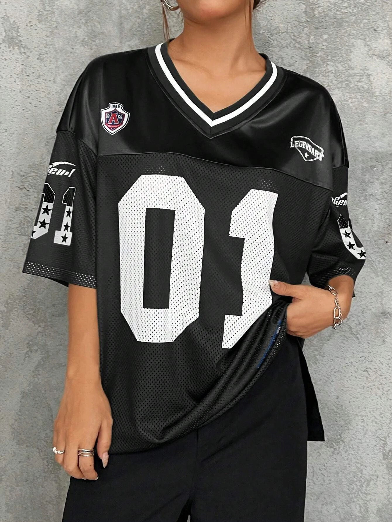 American Sports Fashion V-Neck T-Shirt Street Y2K Hip-Hop Womens Loose Breathable Quick Drying Casual Versatile Top260605