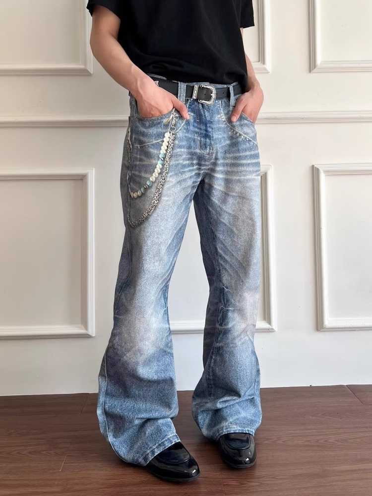 2025 Cyber Y2K Streetwear 3D Printed Washed Blue Baggy Jeans Pants For Men Clothing Straight Vintage Denim Trousers Moda Hombre Q260612