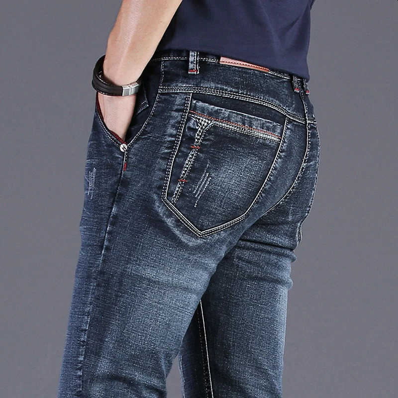 Denim Mens Jeans Classic Stretch Slim Straight-leg Trousers Casual All-match Pants Blue Black S260612