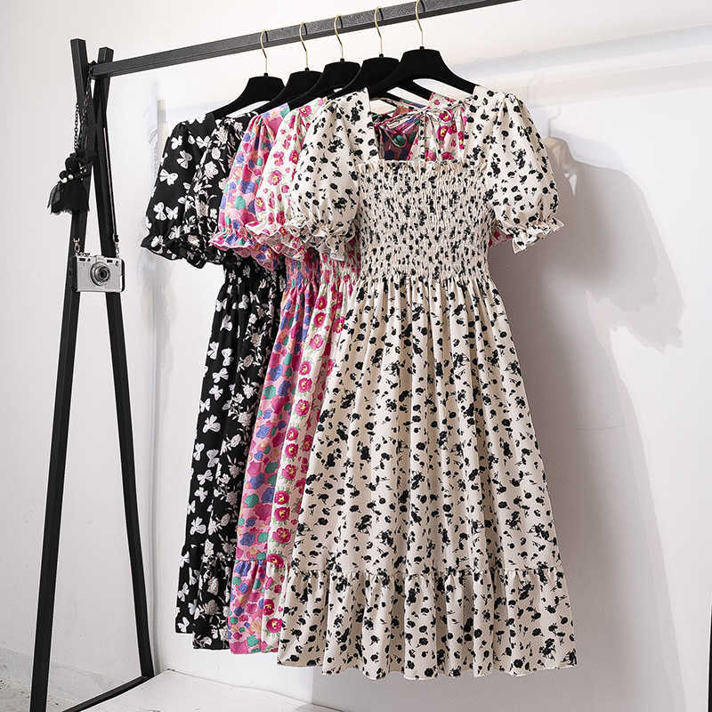 Dresses Casual Spring/Summer Short Slve Casual Dress Womens Elastic Waist Pleated Backless Chiffon Dress Womens Midi Dress Vestidos S260612
