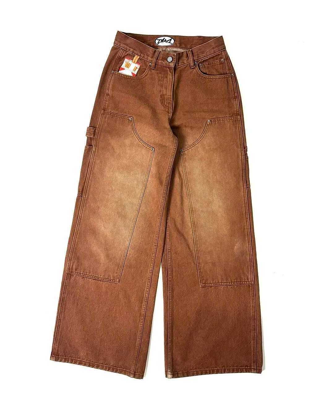 New Y2K Gothic Punk American Retro Punk Embroidered Jeans Mens Washed Old Brown Loose Straight Wide Legs Fashionable Jeans Z260429 Q260612