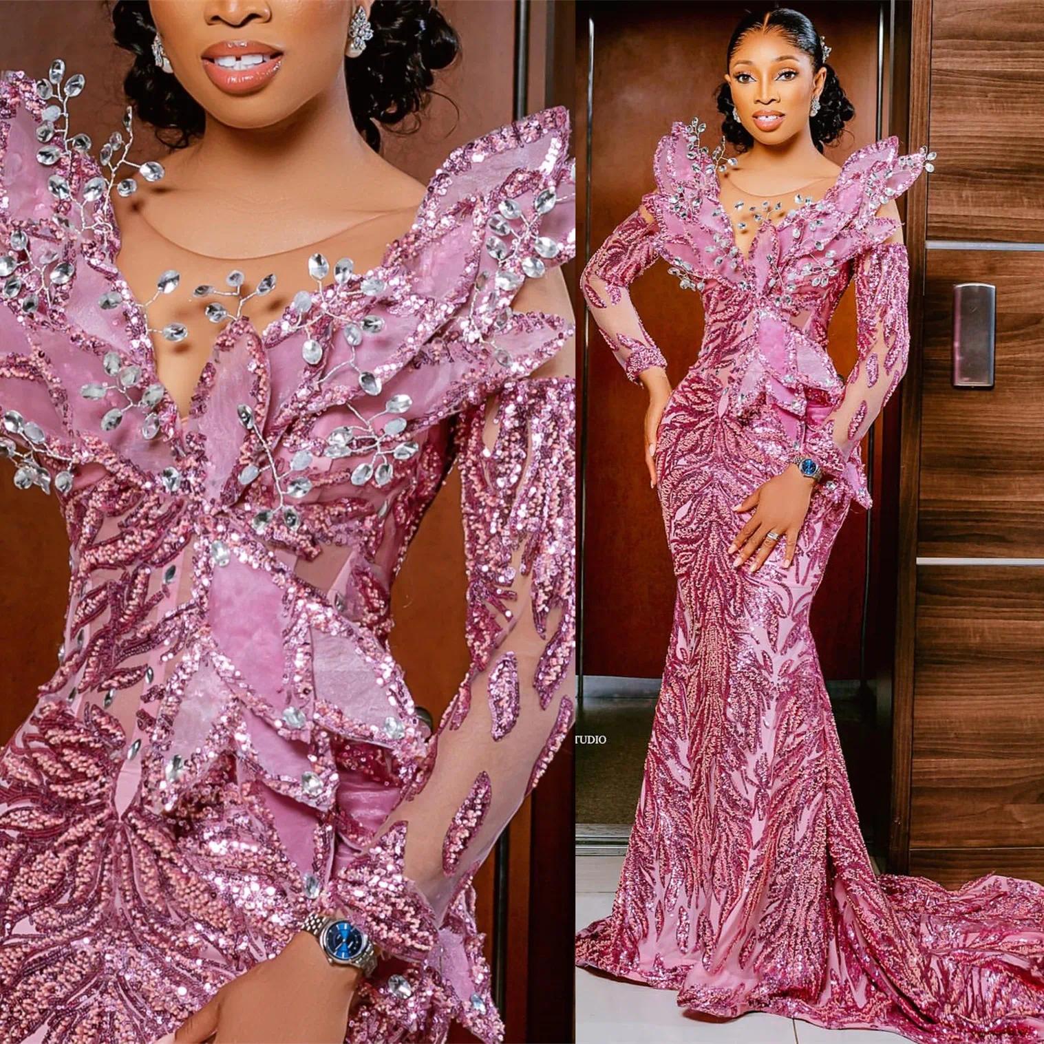 2026 Pink Mermaid Prom Dresses For Occasions Sequined Rhinestones Full Evening Formal Party Second Birthday Engagement Dress