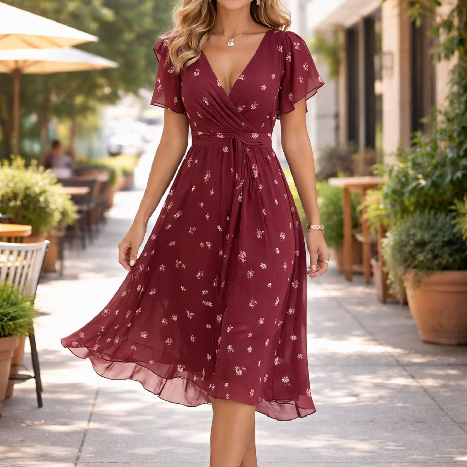 Designer Dress Luxury Women Summer Slimming V-neck Short Sleeve Printed Medium To Long Commuting Style Outdoor Casual Loose Dressing Spot Brand Text