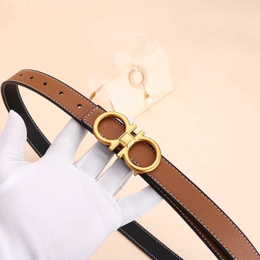 Womens double-sided leather belt versatile ornamental cowhide waist belt high-end smooth buckle business fashion beltT260612