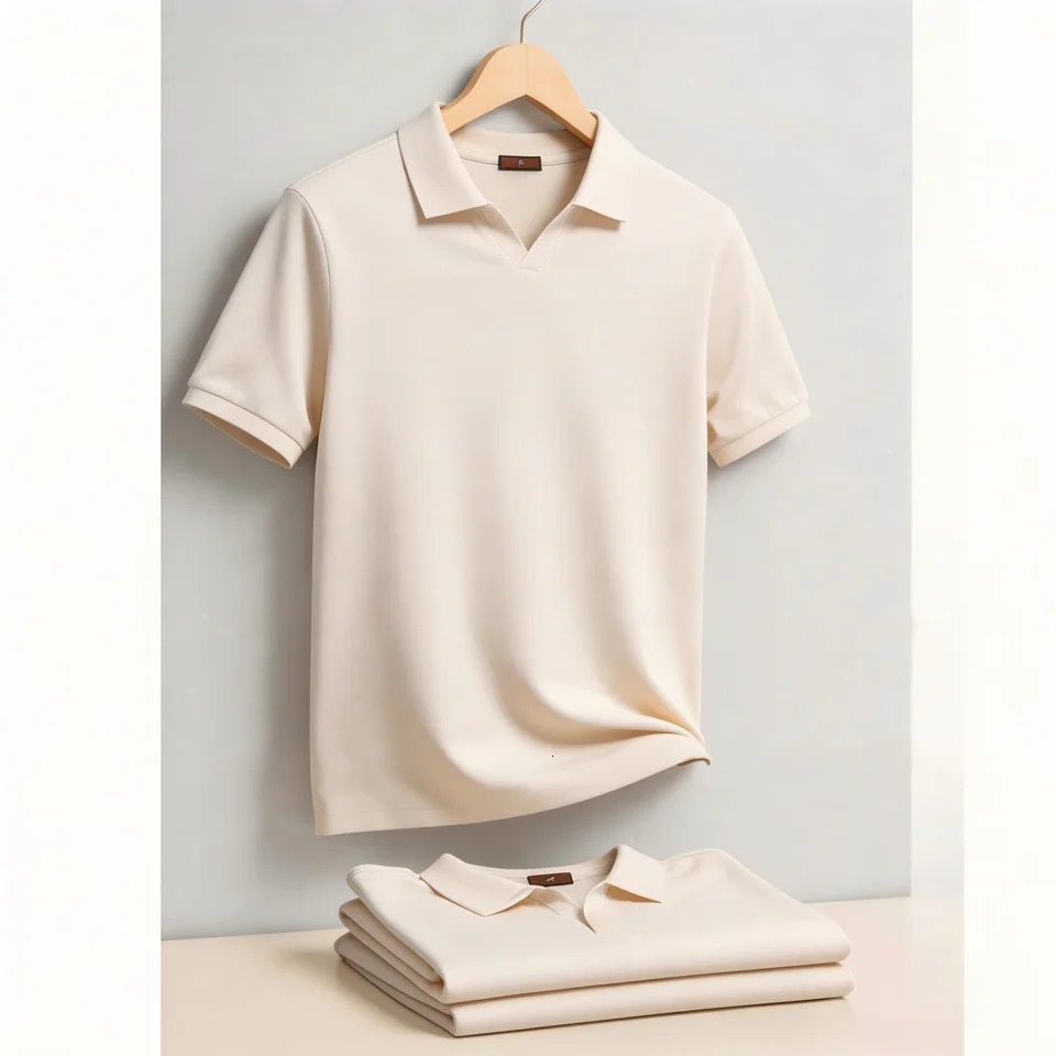 AIOPESON Mens Breathable Silky Polo Shirt Solid Color Soft SkinFriendly Casual Cool Old Money Style Male Shirts 260612