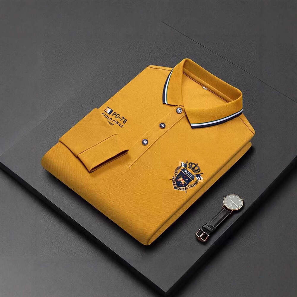 New Autumn And Winter Men's Long-Sleeve T-Shirt For Foreign Business Premium Embroidered Polo Shirt With Trendy Loose Fit