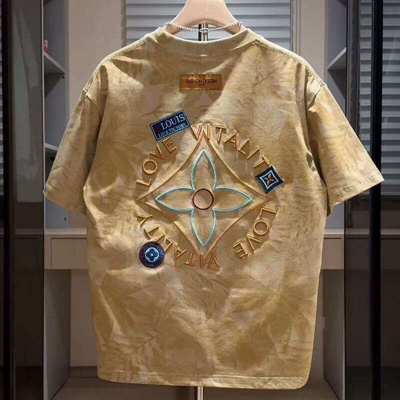 Summer Brand Loose-Fitting Short-Sleeve Shirt With A Stylish Cool Design, Men's Half-Sleeve Outerwear T-Shirt, Trendy And In Stock For Sports