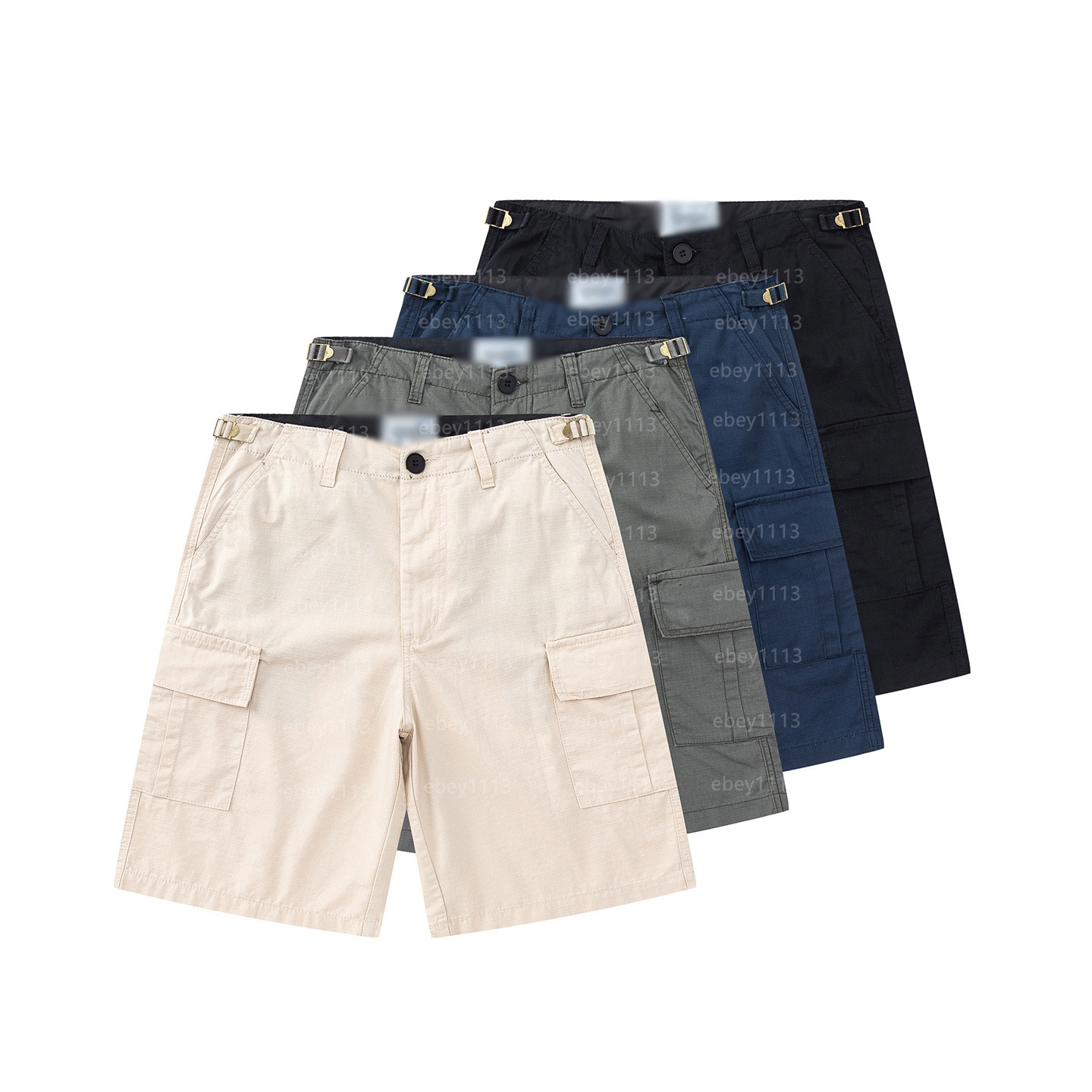 Men's denim short jeans for daily vintage washed loose multi pocket Gold Embroidered casual sports summer wear-image-1110233140