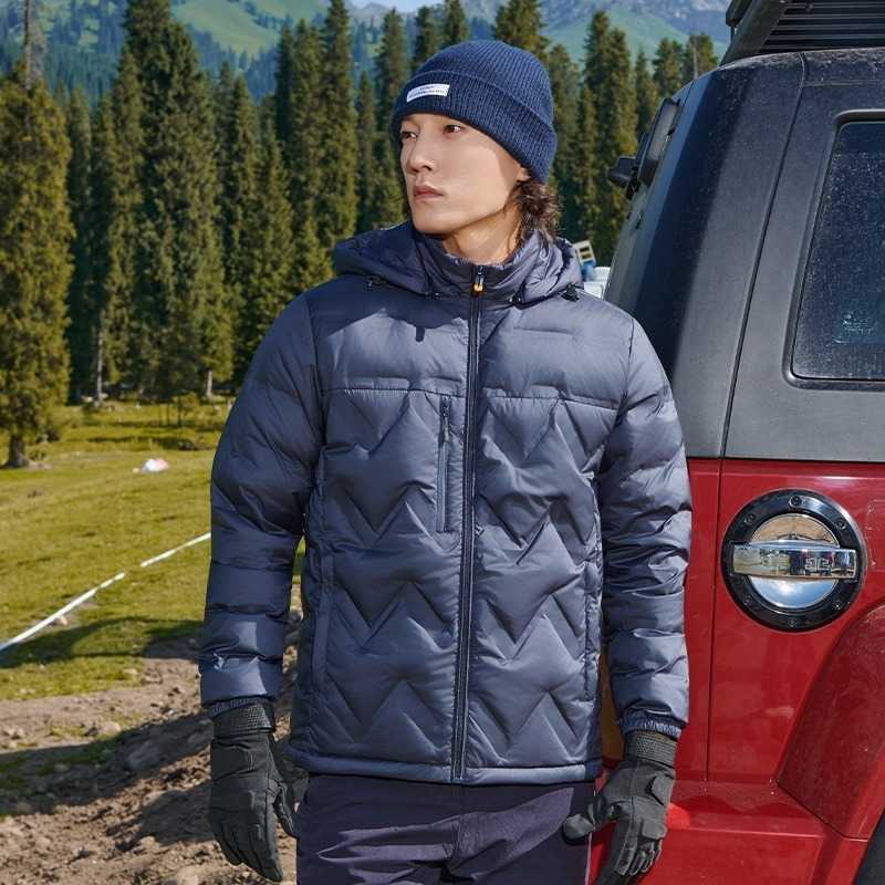 Mens Lightweight Down Jacket White Duck Feather Hooded Windproof Water-Resistant Thermal Short Coat Winter Urban Commuting Q260612