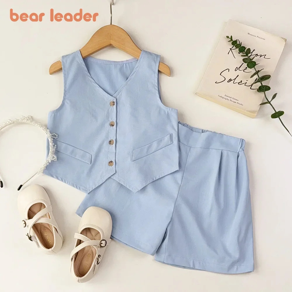 Bear Leader Summer Basic Girls Clothes Korean Version Single Breasted Sleeveless TopShorts 2Pcs Sets Gentleman Wedding Boy Suit 260611